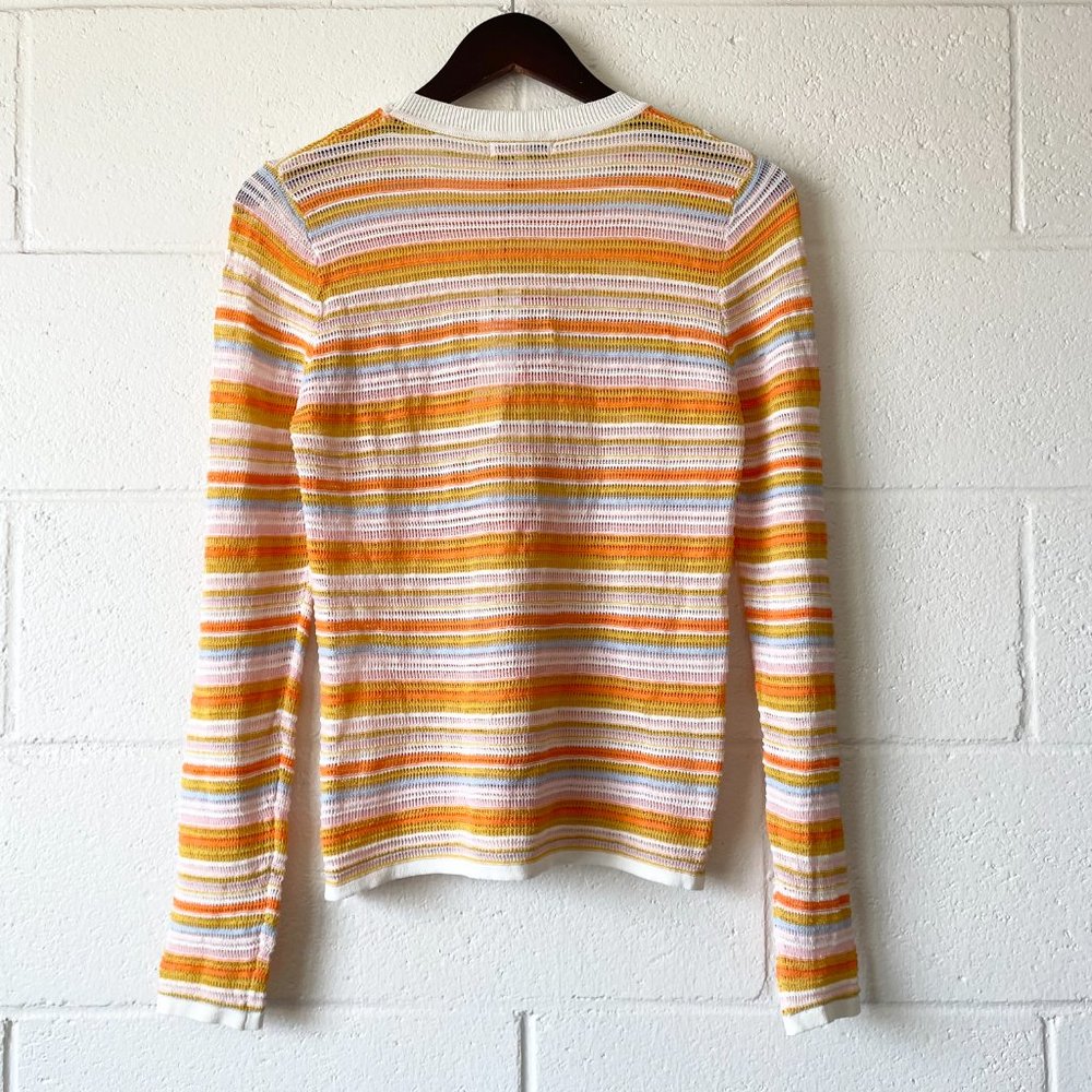 Woven Heart Colorful Knit Netted Long Sleeve Crewneck Sweater Women's Medium - Picture 2 of 4